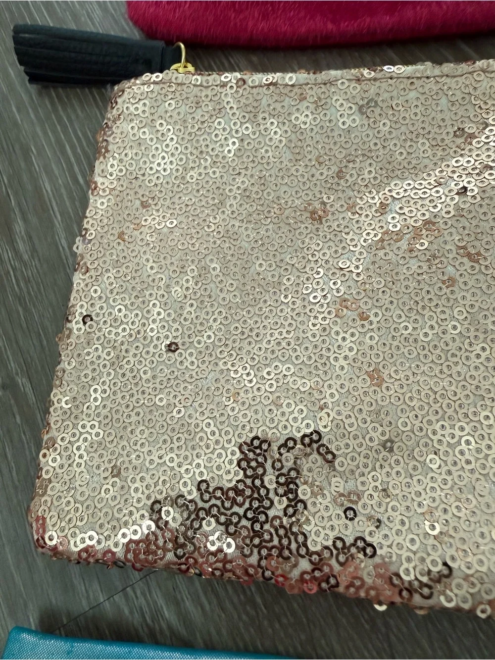 ipsy Trio of Cosmetic Pouches in Magenta, Rose Gold Sequin & Light Blue